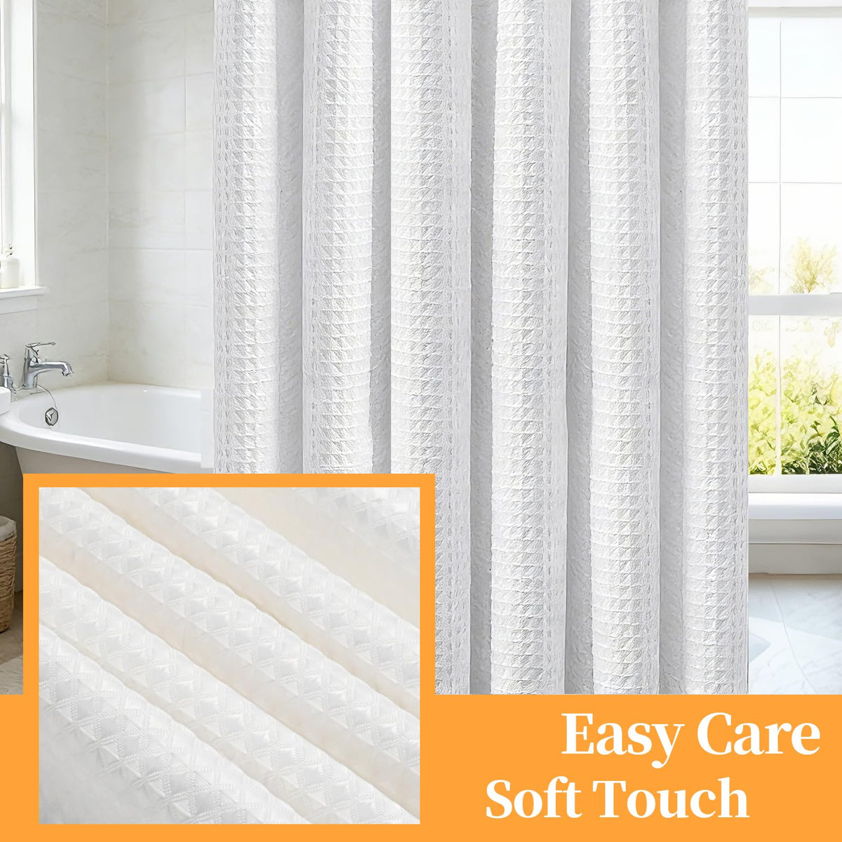 MospdyGear Water and Mould Proof Shower Curtain, White Waffle Weave Machine Washable 180x180cm with Hooks, Easy Clean Bathroom Decor - image 4
