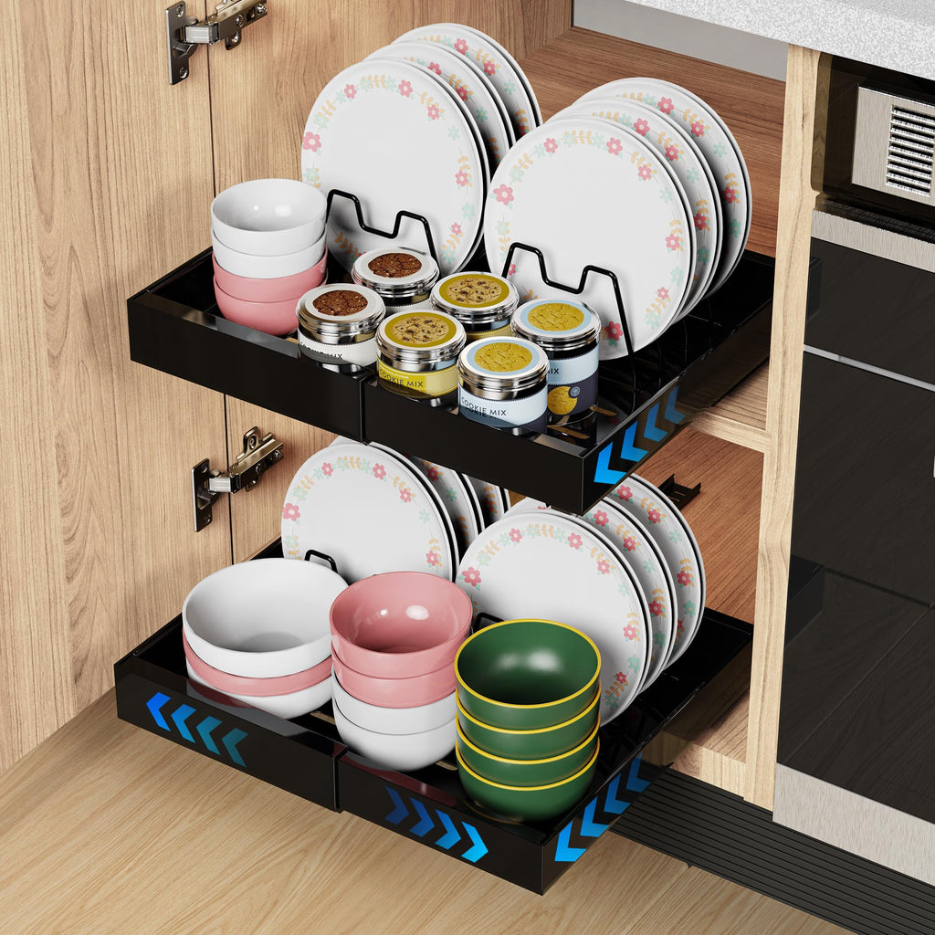 2-Pack Expandable Pull Out Cabinet Organizer - Black Metal