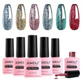 AIMEILI 6 Colors Christmas Glitter Gel Nail Polish Set | Soak Off UV LED
