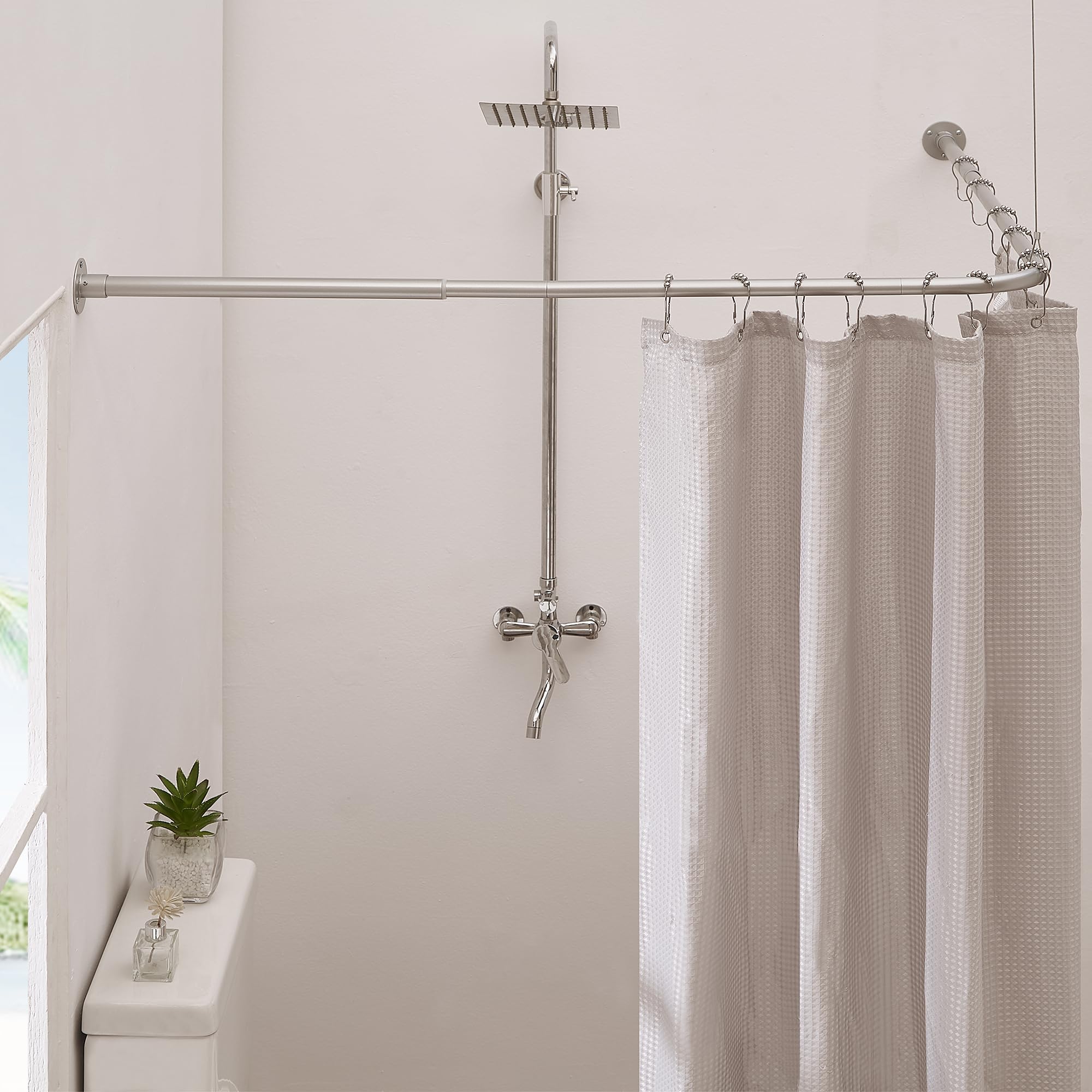 Crkmire L-Shaped Corner Shower Curtain Rod - Adjustable Stainless Steel