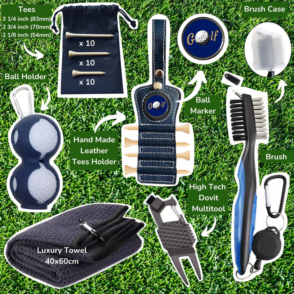 Golf Gift Set - 8-Piece Navy Blue Accessory Kit with Towel