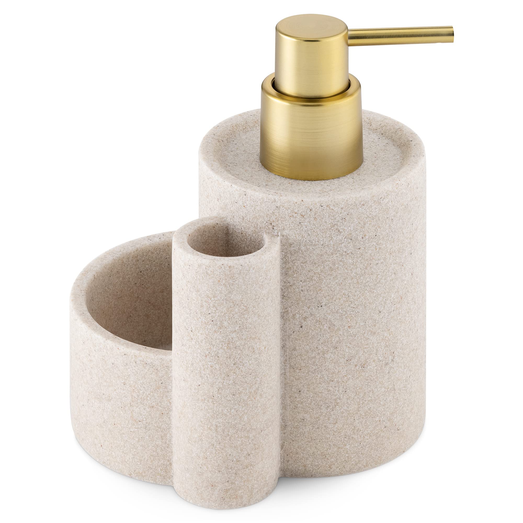 Navaris Kitchen Soap Dispenser Caddy with Sponge and Brush Holder – Beige