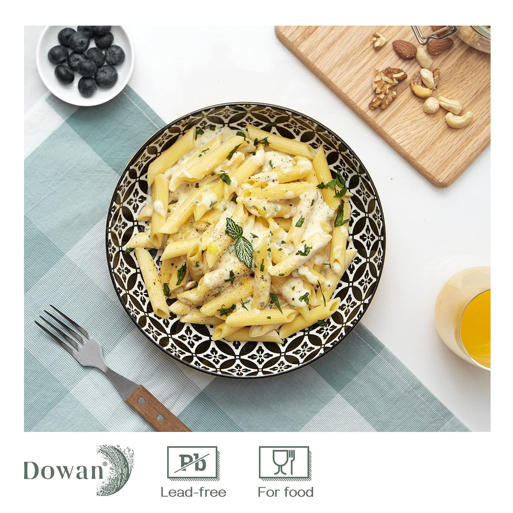 DOWAN Pasta Bowl Set of 4 – 21.5cm Wide Shallow Ceramic Salad Bowls