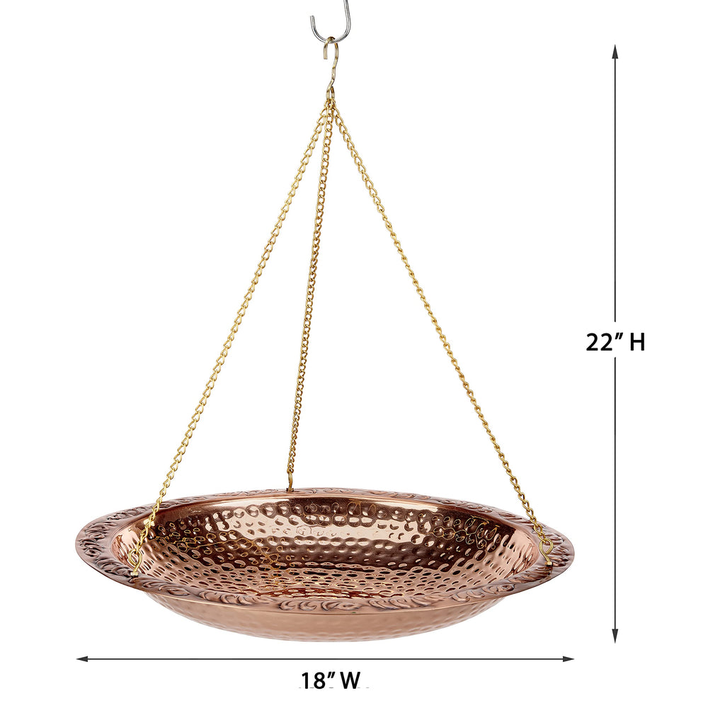 Good Directions 18" Hanging Bird Bath – Pure Copper Artisan Bowl