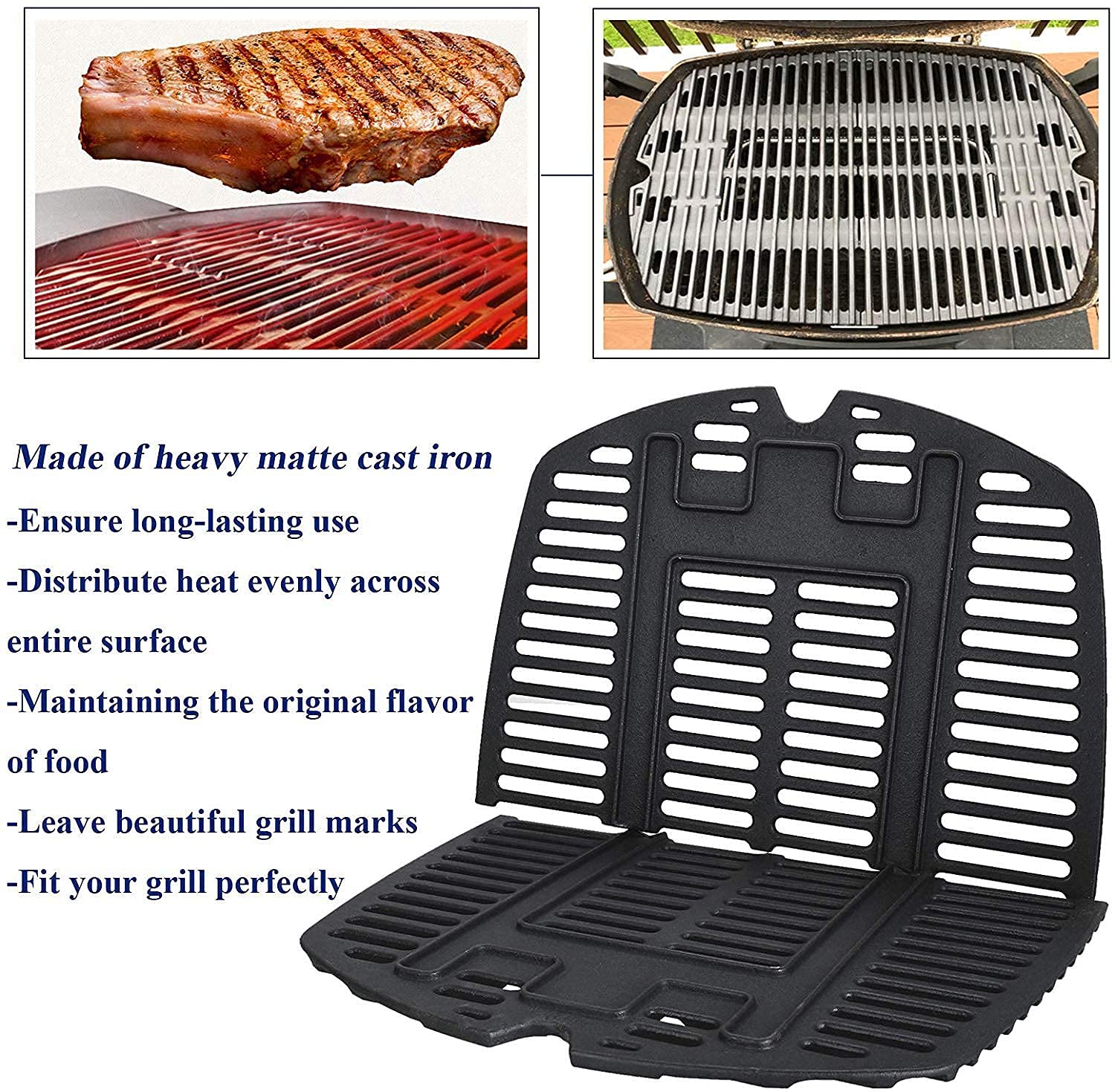 GFTIME Cast Iron Cooking Grates for Weber Q200 Q2000 Series | 7645
