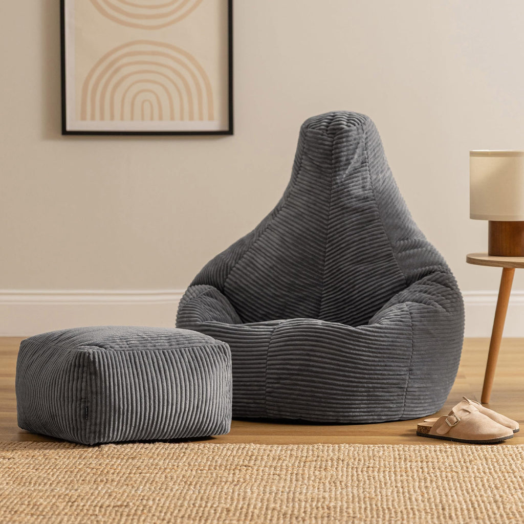 icon Dalton Cord Bean Bag & Footstool with Filling Included, Grey - image 3