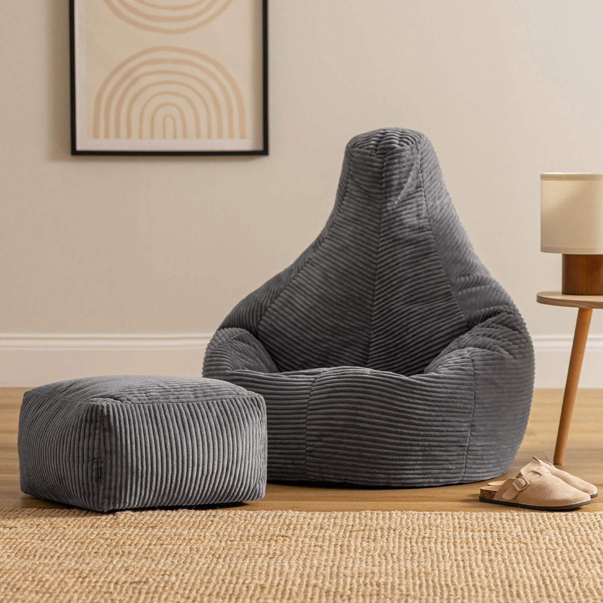 icon Dalton Cord Bean Bag & Footstool with Filling Included, Grey - image 3