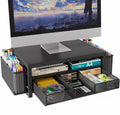 BOKIOVIN Metal Monitor Stand Riser with Drawer & Pen Holders - Black