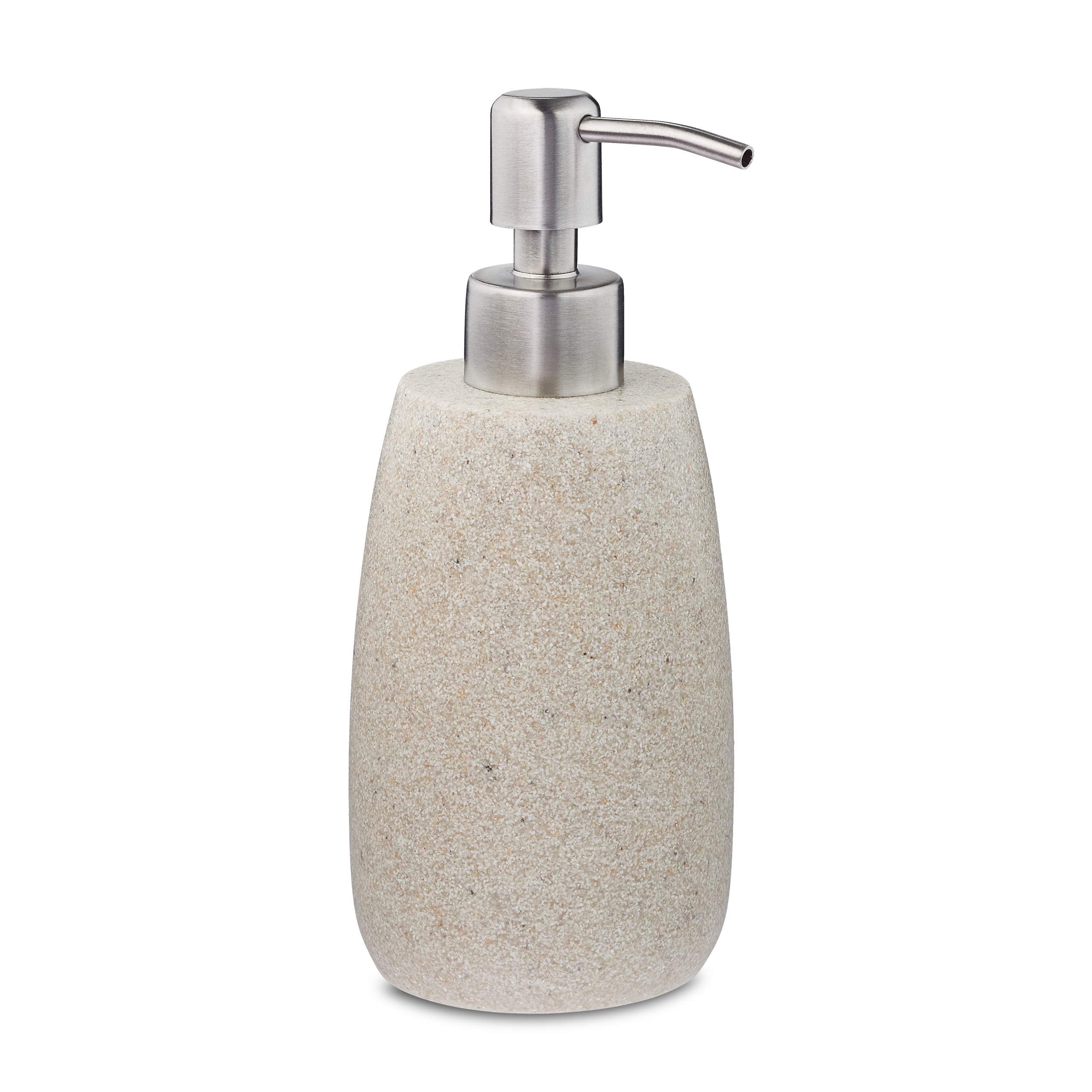 Relaxdays 300ml Stone Effect Soap Dispenser – Beige Polyresin & Steel