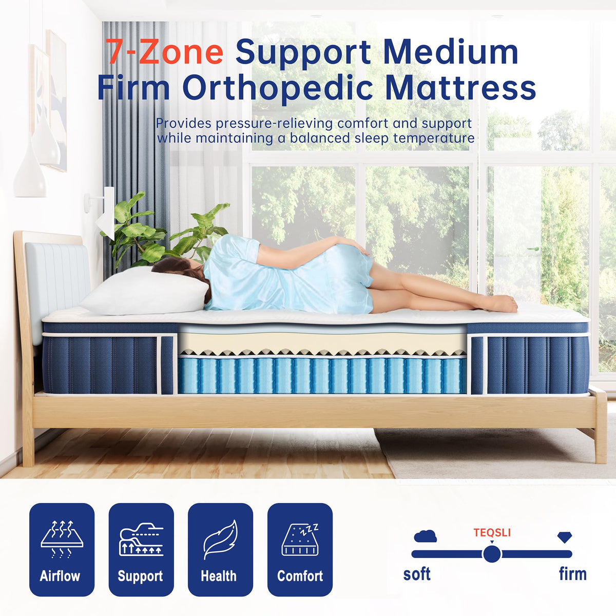 TeQsli 4ft6 Double Mattress Memory Foam Pocket Spring Hybrid 135x190x27 cm - image 4