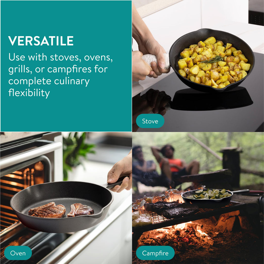 Navaris Cast Iron Skillet Set – 3 Piece Durable Frying Pan Set