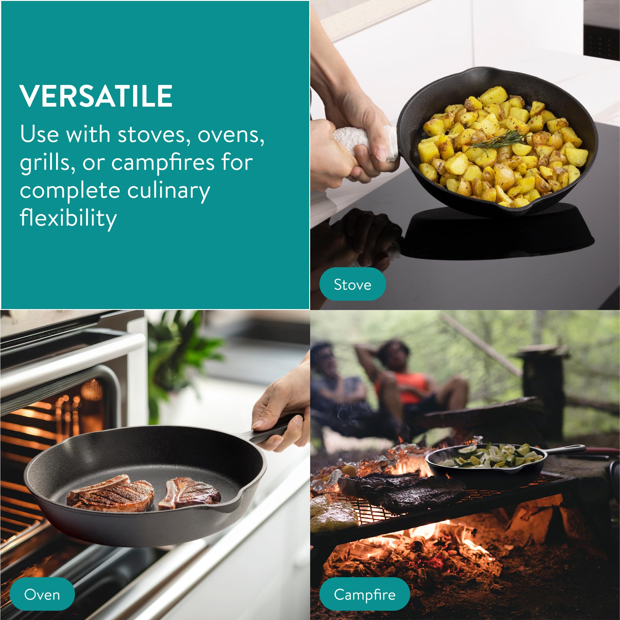 Navaris Cast Iron Skillet Set – 3 Piece Durable Frying Pan Set