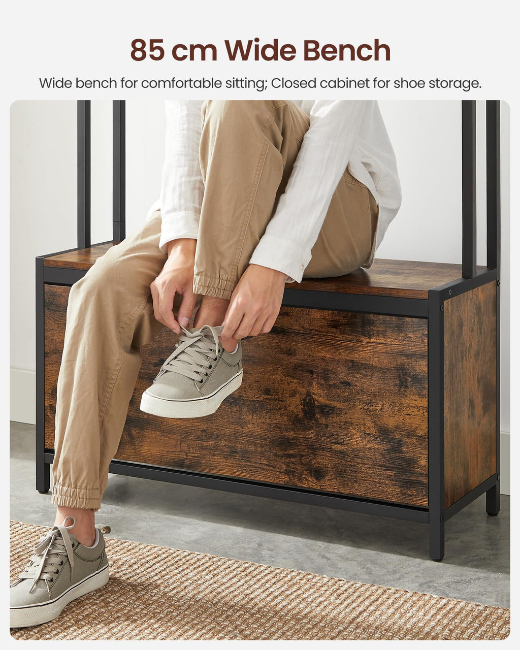 VASAGLE Industrial Hall Tree with Bench and Shoe Storage – Rustic Brown