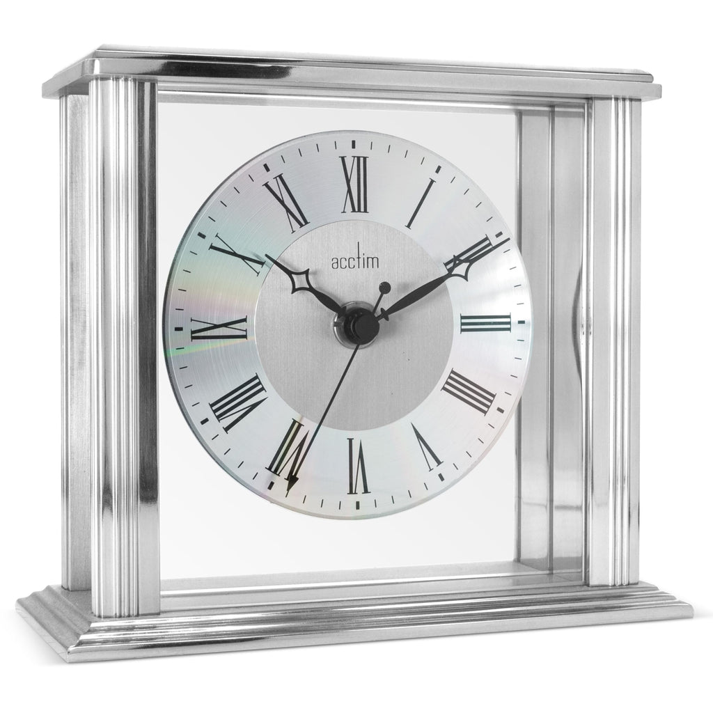 Acctim Hamilton Mantel Clock – Silver Polished Metal with Roman Numerals