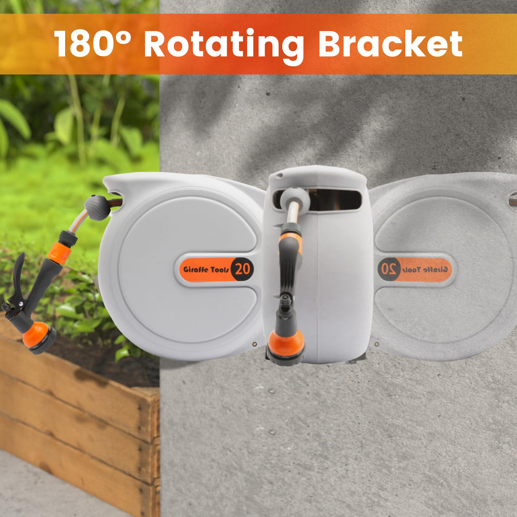 Giraffe Tools Wall Mounted Retractable Garden Hose Reel - 20m + 2m
