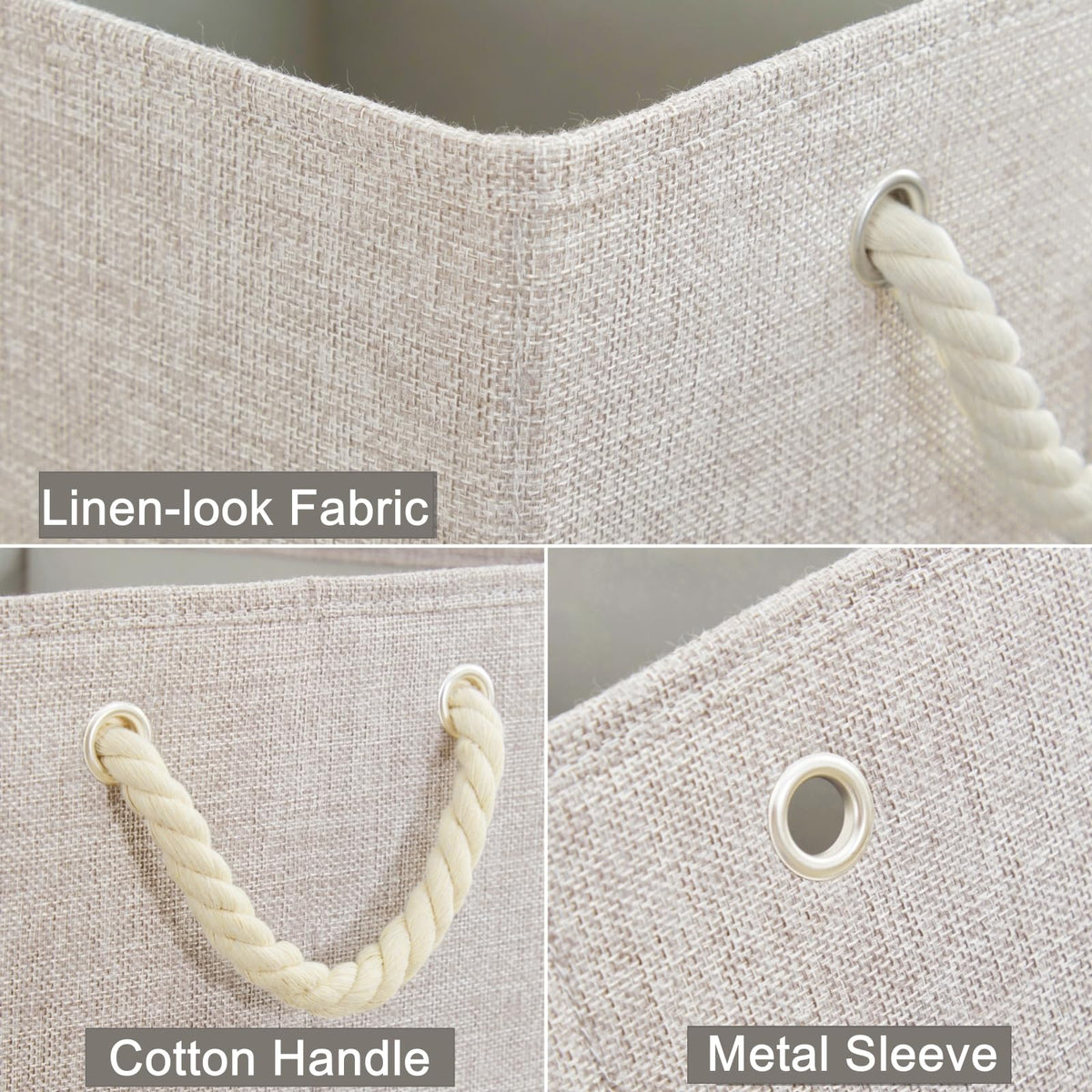 Mangata 3 Pack Storage Cubes for Shelves, Fabric Storage Boxes with Cotton Rope Handles Home Organization