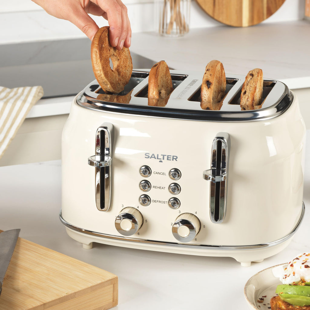 Salter Retro 4-Slice Toaster – Wide Slot Cream Toaster with 6 Levels