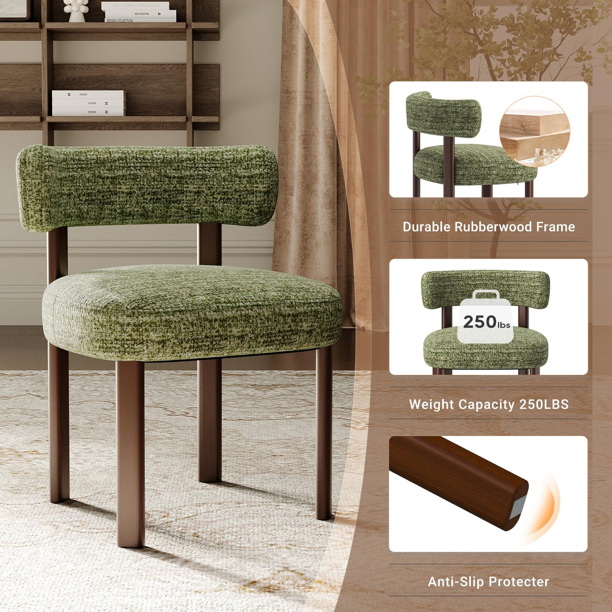 COLAMY Wooden Dining Chairs Set of 4, Fabric Chairs for Dining Room with Open Curved Backrest and Thick Seat Cushion - image 3
