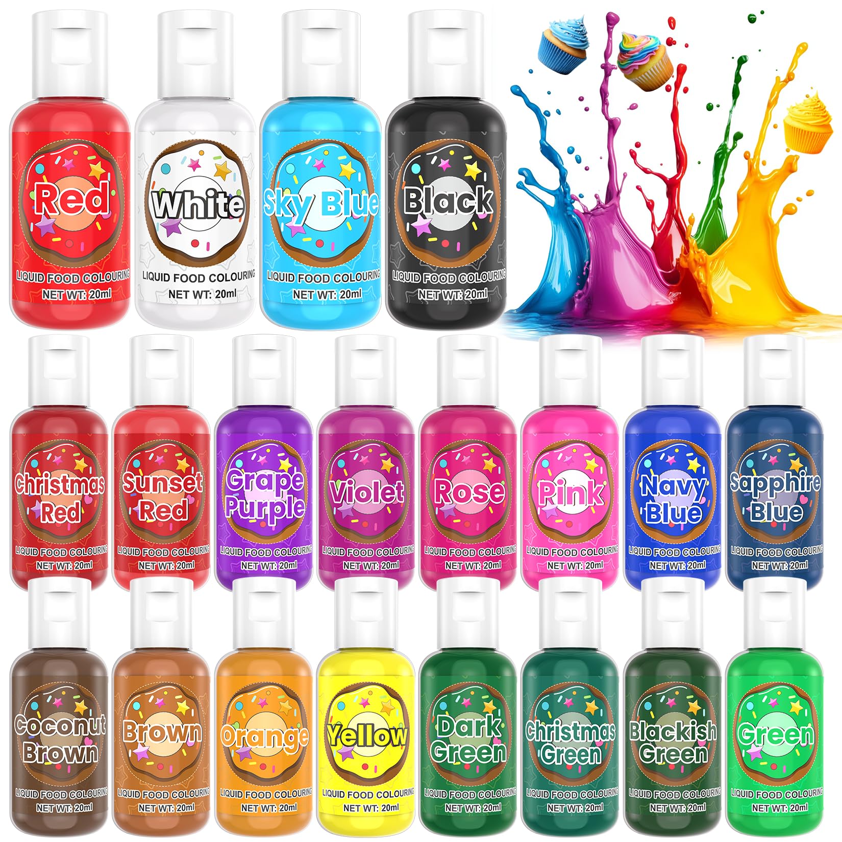 20 Color Liquid Food Colouring Set for Baking & Icing
