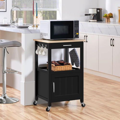 Yaheetech Rolling Kitchen Storage Trolley Cart with Cabinet, Drawer Black - image 2