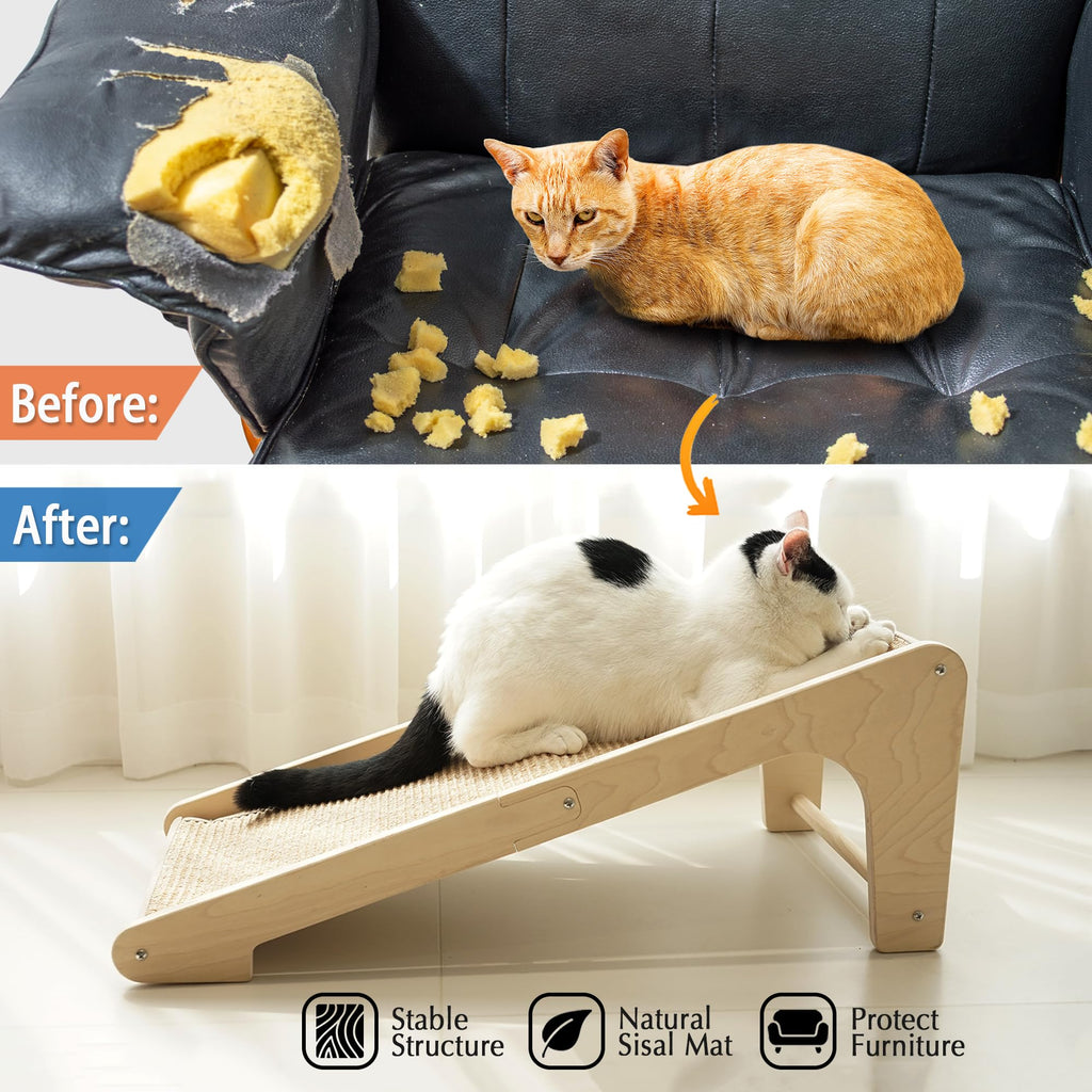 PETKARAY Sisal Cat Scratcher Ramp | 27" L-Shape Wall Furniture Protector
