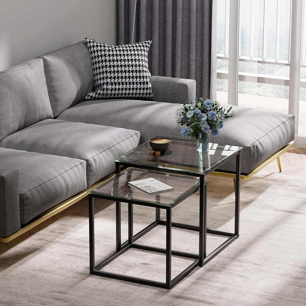 Huhote Nesting Tables, Set of 2 End Table, Coffee Tables, Glass Side Table - image 4