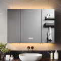 ELEGANT 900x650mm Illuminated LED Bathroom Mirror Cabinet with Shaver Socket Triple Door Wall Mirror Cabinets with 3-Color Infinitely Dimmable and - image 1