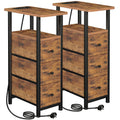 LOAKEKEL Slim Bedside Table Set of 2 | Narrow Nightstand with Charging Station