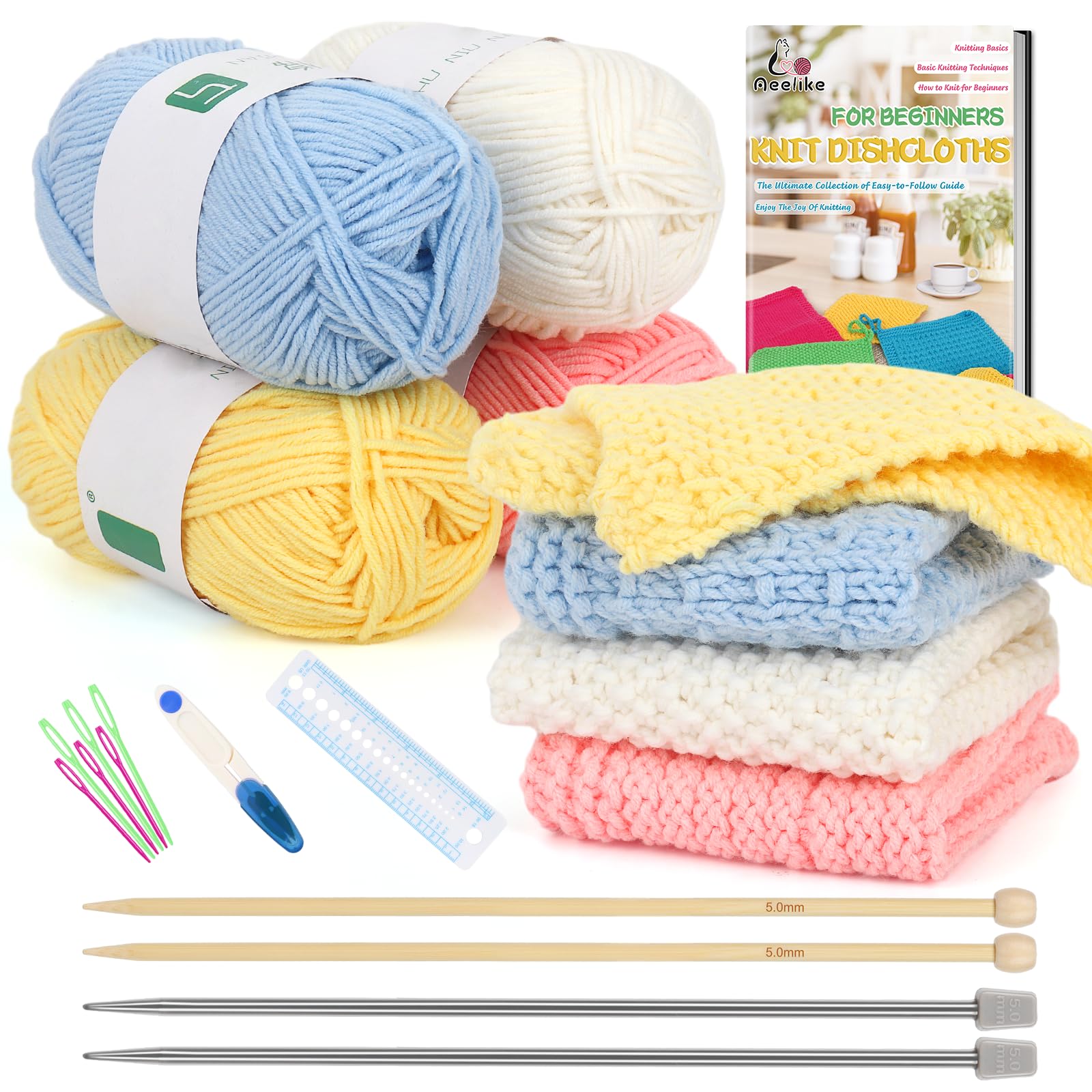Aeelike Knitting Starter Kit for Beginners | DIY Dishcloth Set with Yarn
