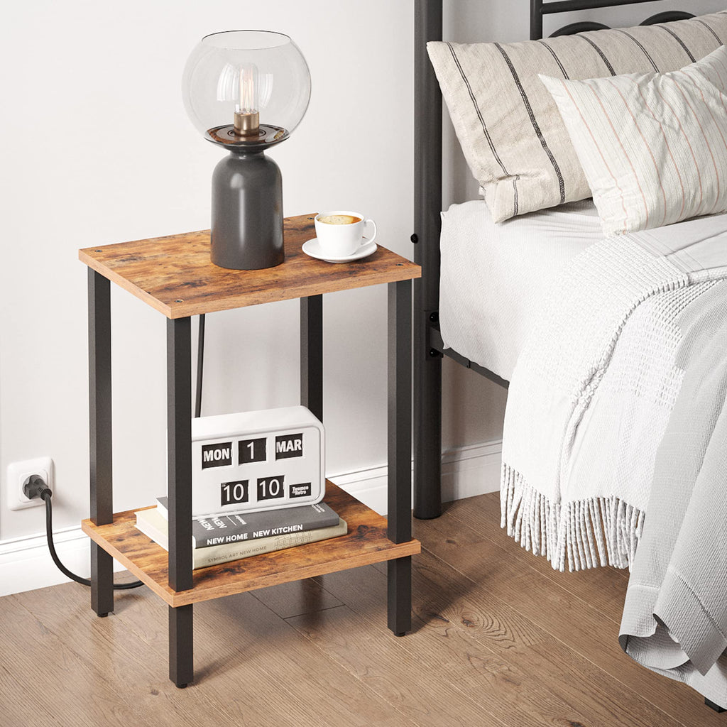 TUTOTAK Side Table, Bedside Table, Night stand, 2-Tier Storage Shelf, End Table for Small Space, Living Room, Bed Room, Brown TB01BB034EU - image 2