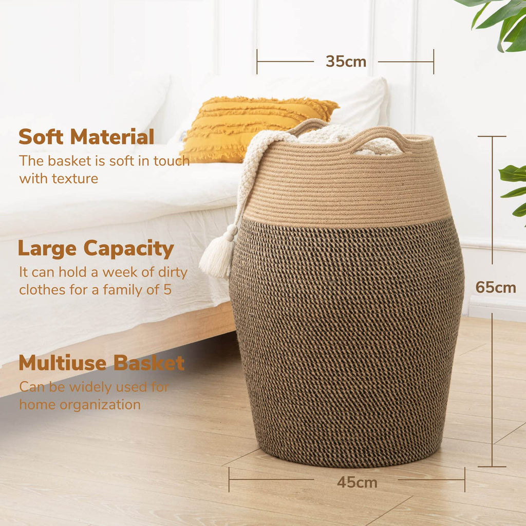 Jolof Store Extra Large Jute Rope Laundry Basket – Tall Cotton Hamper