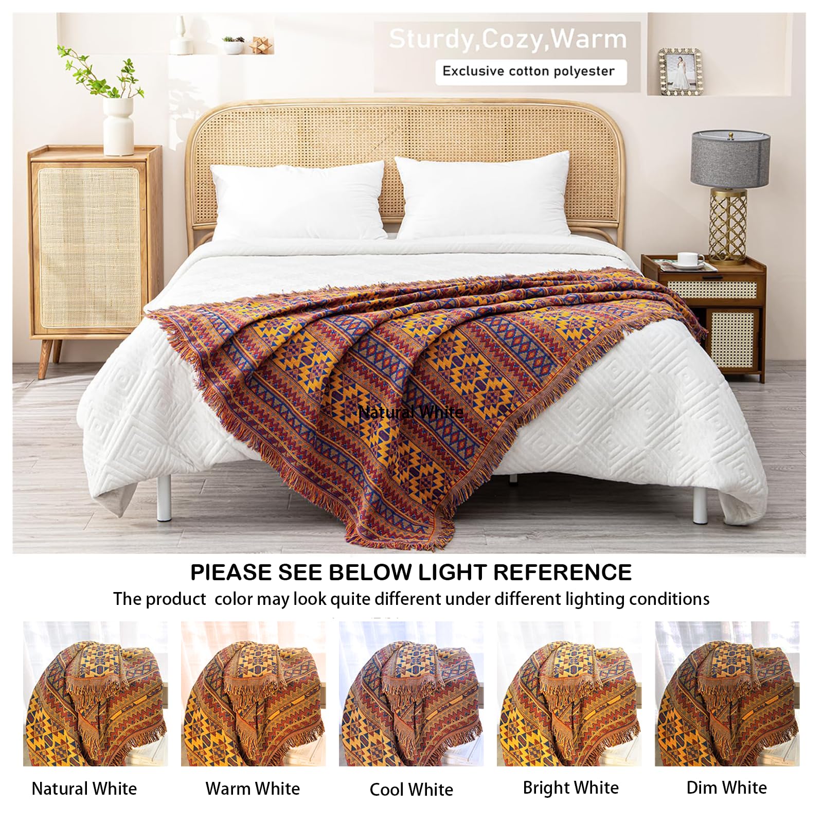 VANJOROY Bohemian Cotton Knitted Sofa Throw Blanket with Tassels - 230x340cm