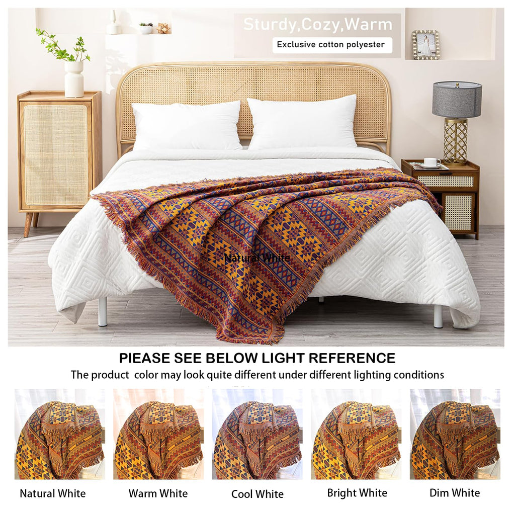 VANJOROY Bohemian Cotton Knitted Throw Blanket with Tassels - 130x180cm