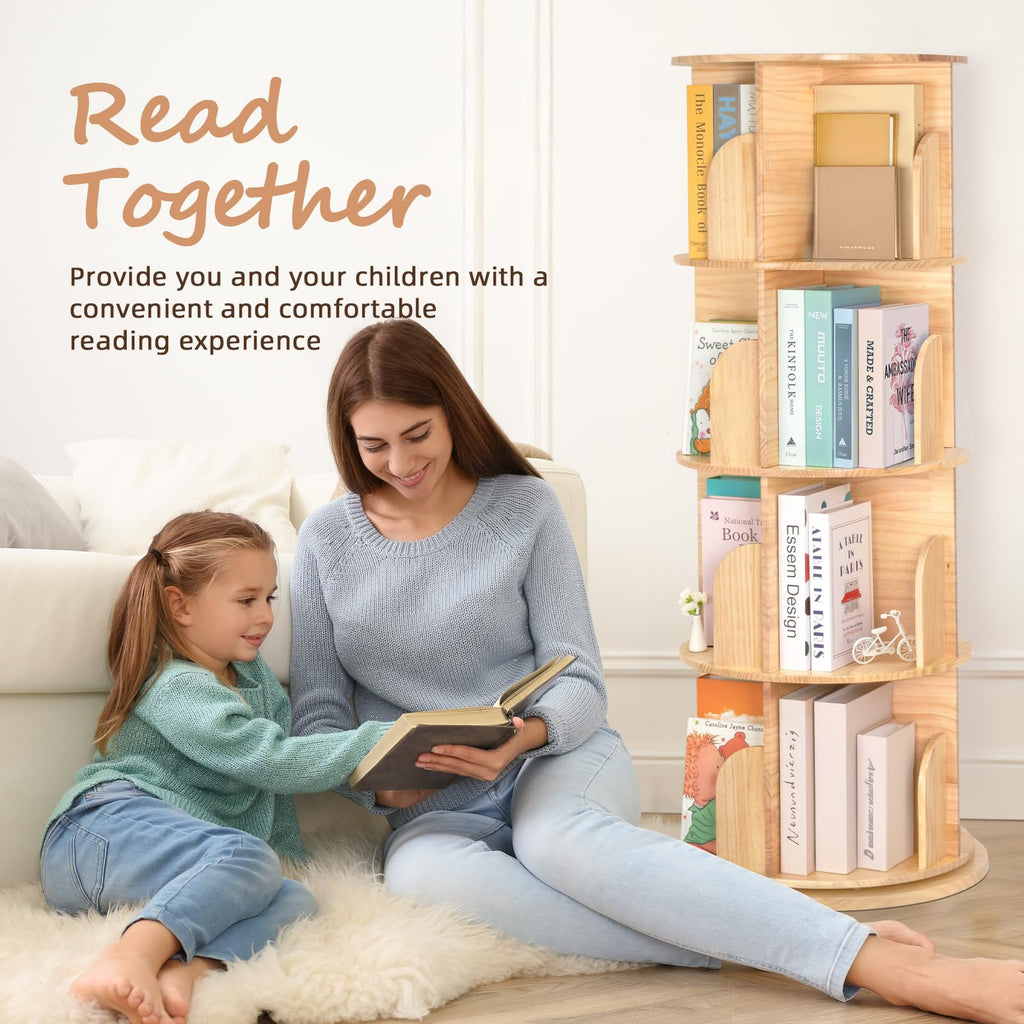 OOOK Wooden Rotating Bookshelf, 4-Tier 360° Spinning Solid Wood Revolving Bookcase, Space-Saving Floor Standing Spinning Bookshelf for Study Room - image 3