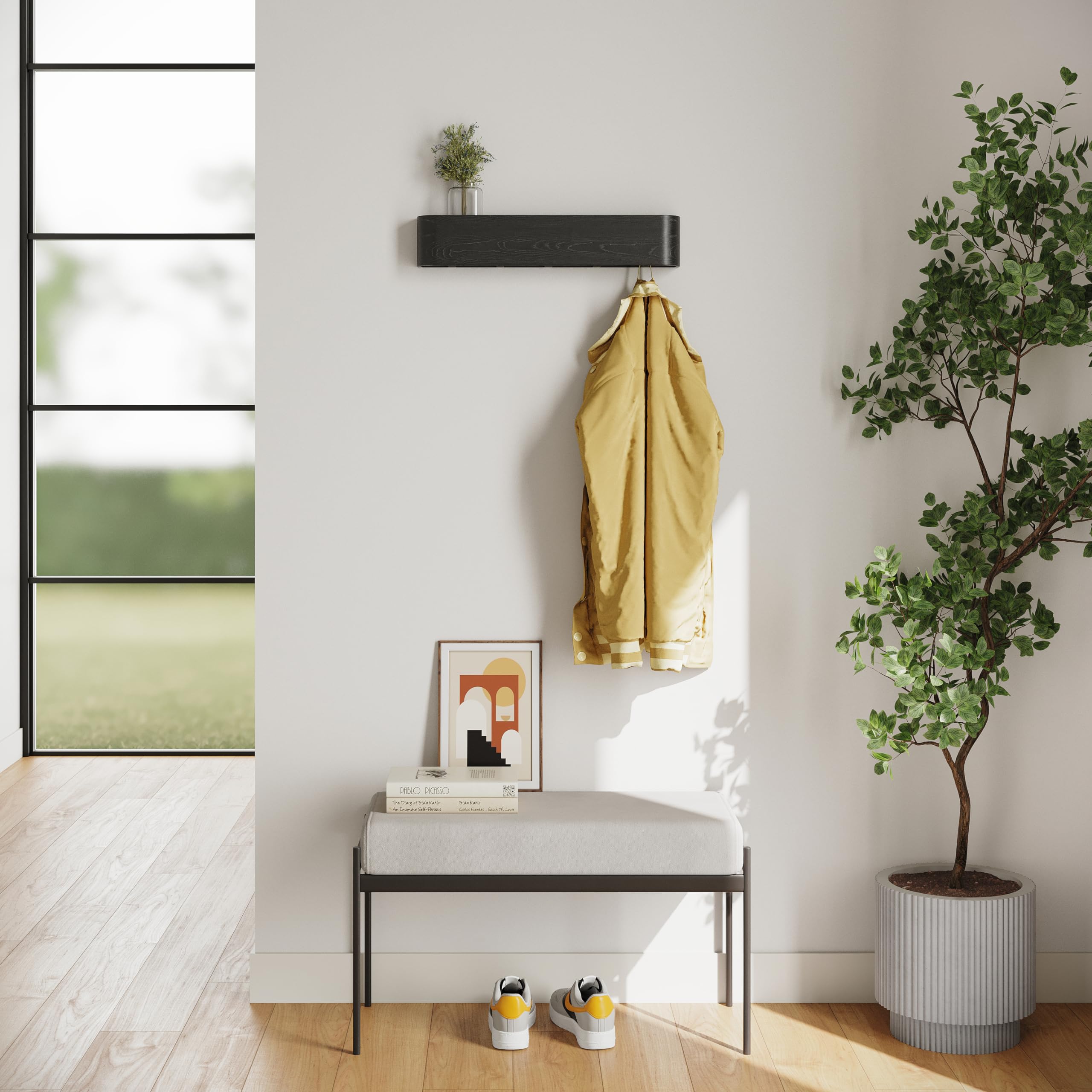 Kazai Toke Wall-Mounted Coat Rack – Solid Wood Veneer with 5 Hooks