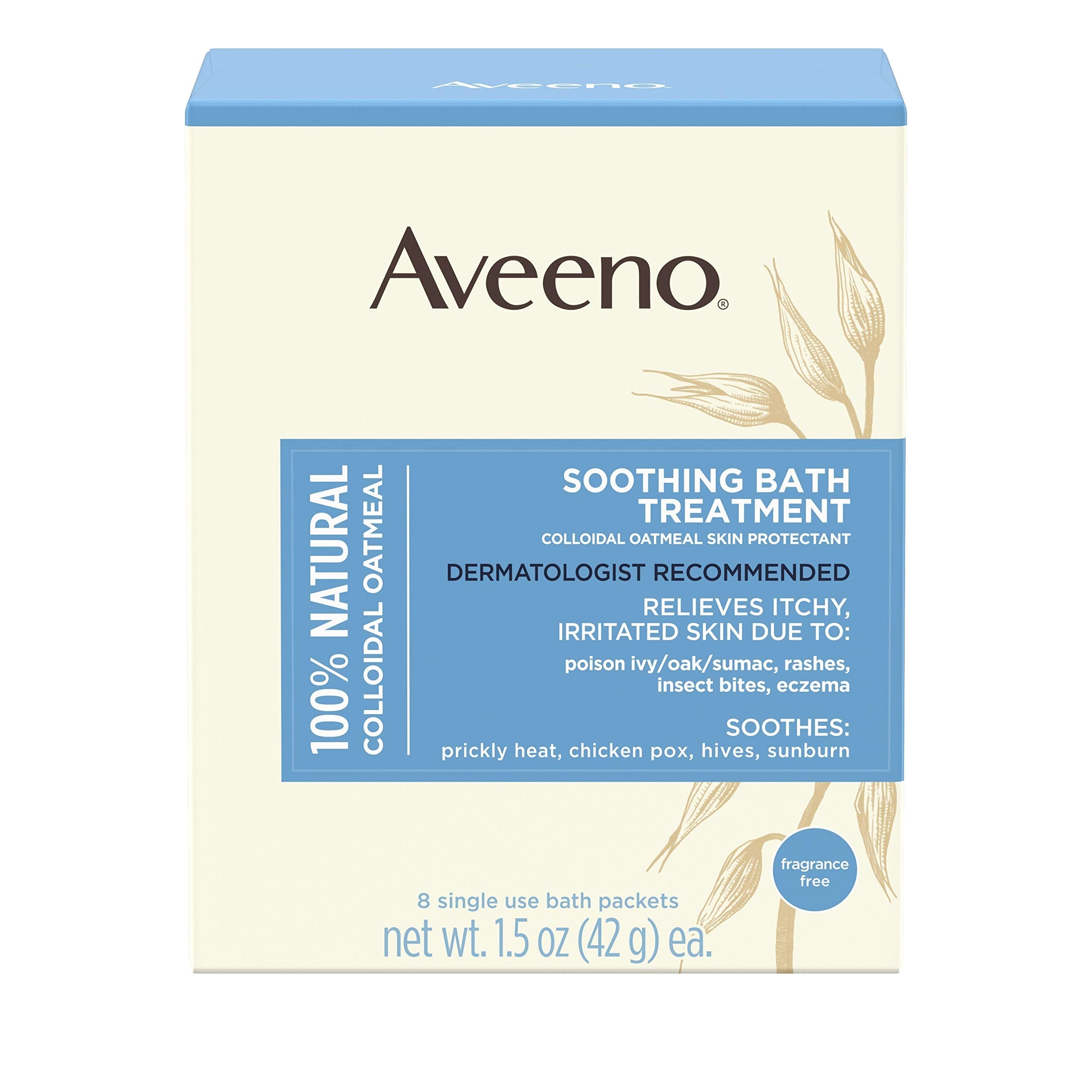 Aveeno Soothing Bath Treatment – 100% Natural Colloidal Oatmeal, 8 Pack