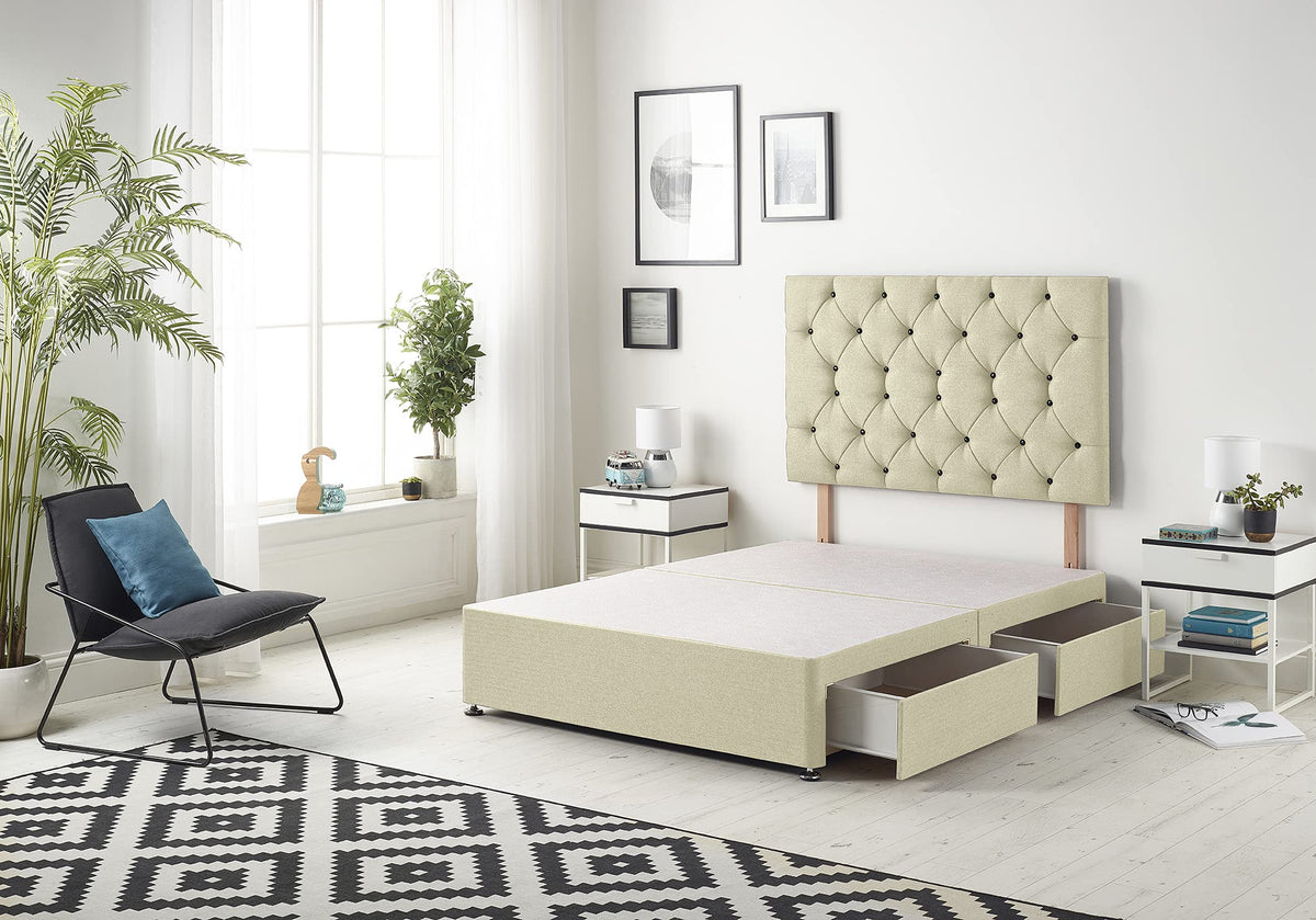 Bed Centre Premier Divan Base with 2 Drawers and Matching Headboard - Available in Multiple Fabrics and Colours 3FT Single, Linen Beige - image 1