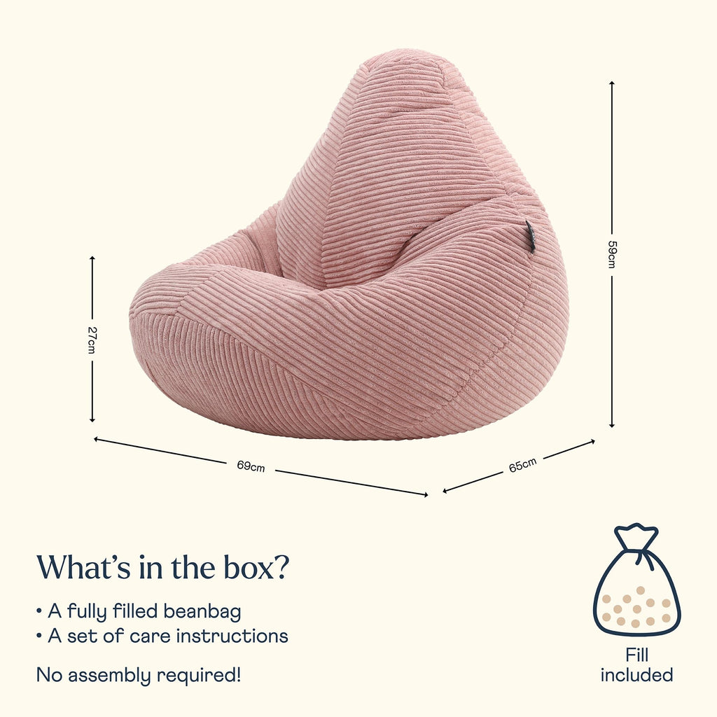 icon Dalton Kids Bean Bag Chair | Dusk Pink Corduroy Recliner