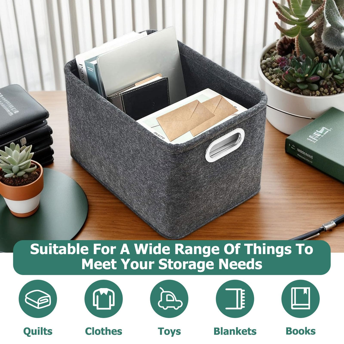 Felt Basket Storage, 2 Pack Foldable Felt Storage Boxes with Handle - image 3