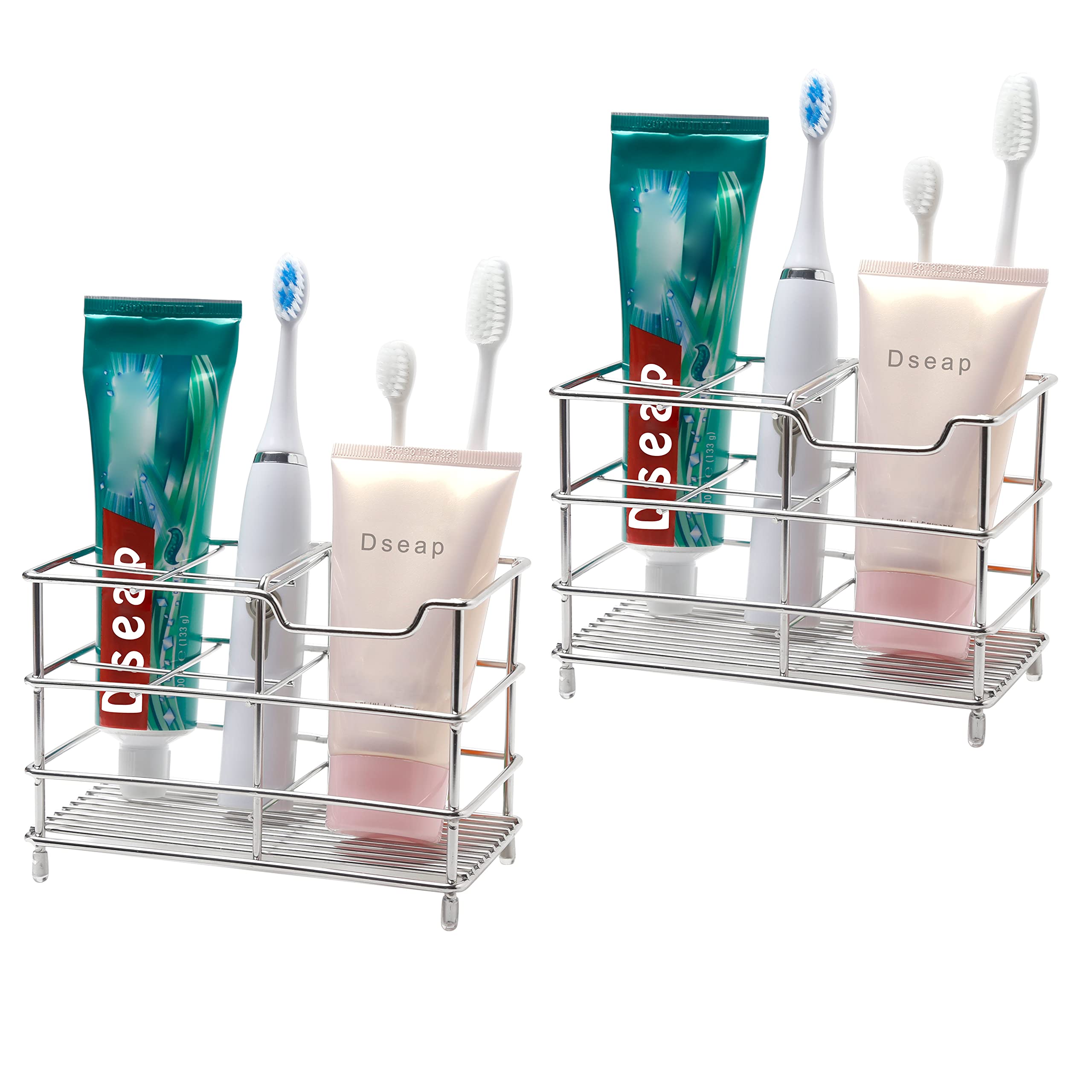 Dseap Stainless Steel Toothbrush Holder Stand for Bathroom – 2 Pack