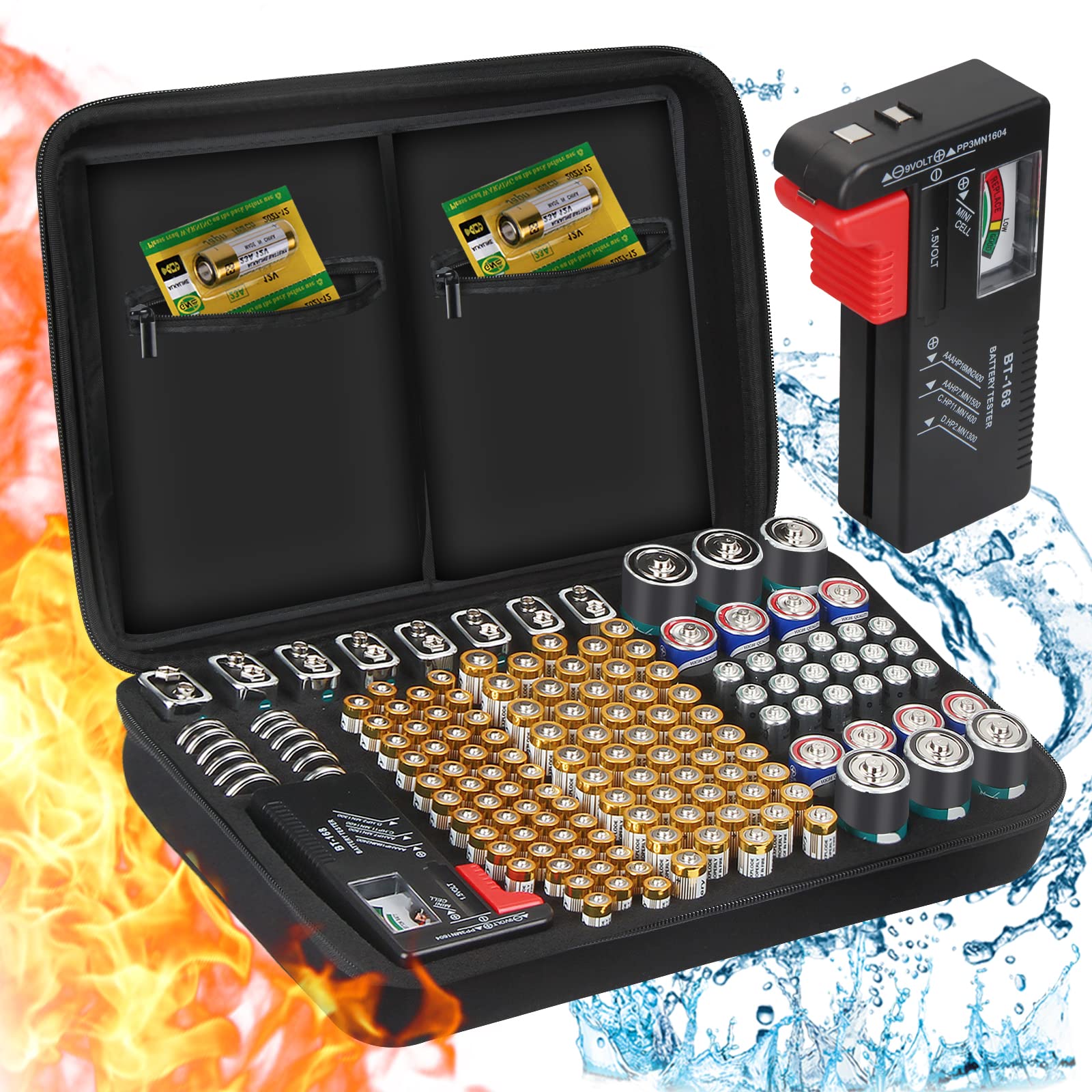 ENSOBO Fireproof Battery Storage Organizer Case - Holds 148 AA AAA C D 9V