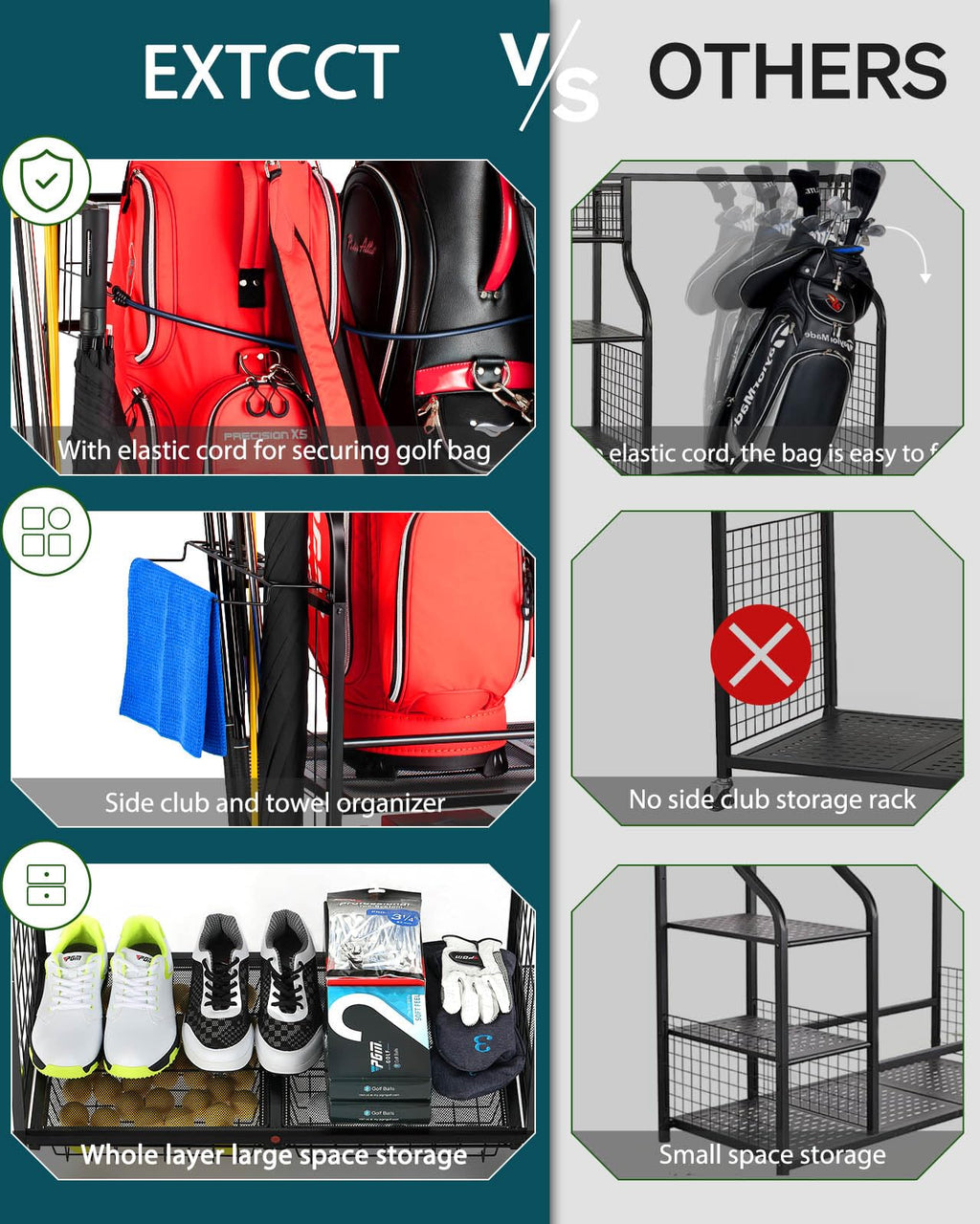 EXTCCT Golf Bag Storage Garage Organizer | Mobile 2-Bag Steel Rack