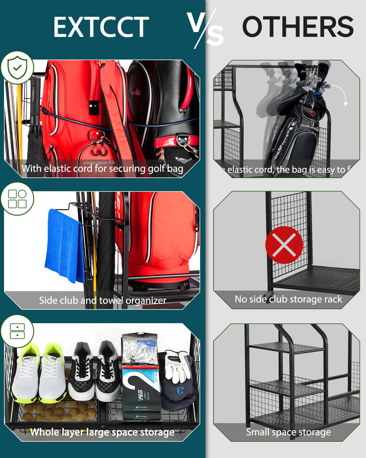 EXTCCT Golf Bag Storage Garage Organizer | Mobile 2-Bag Steel Rack