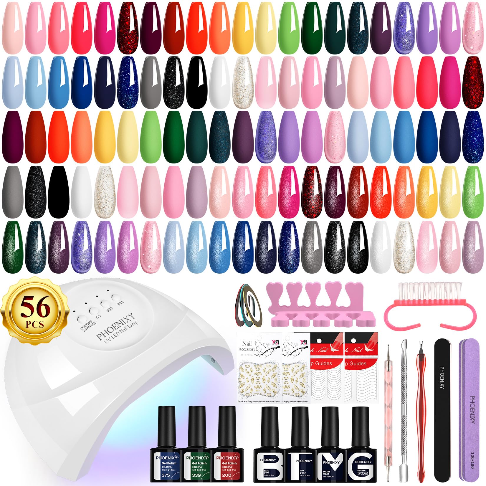Phoenixy Gel Nail Polish Kit - 36 Colors Set with 48W UV LED Lamp & Tools