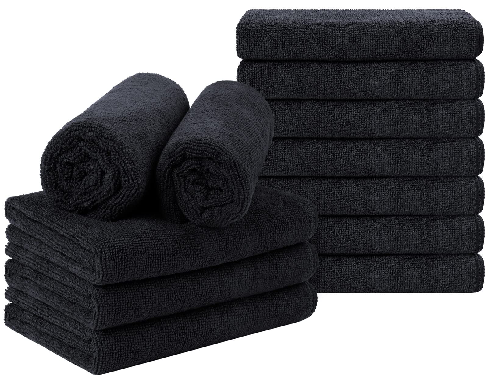 Orighty Microfiber Salon Towels - 12 Pack Black Absorbent Hair Towels