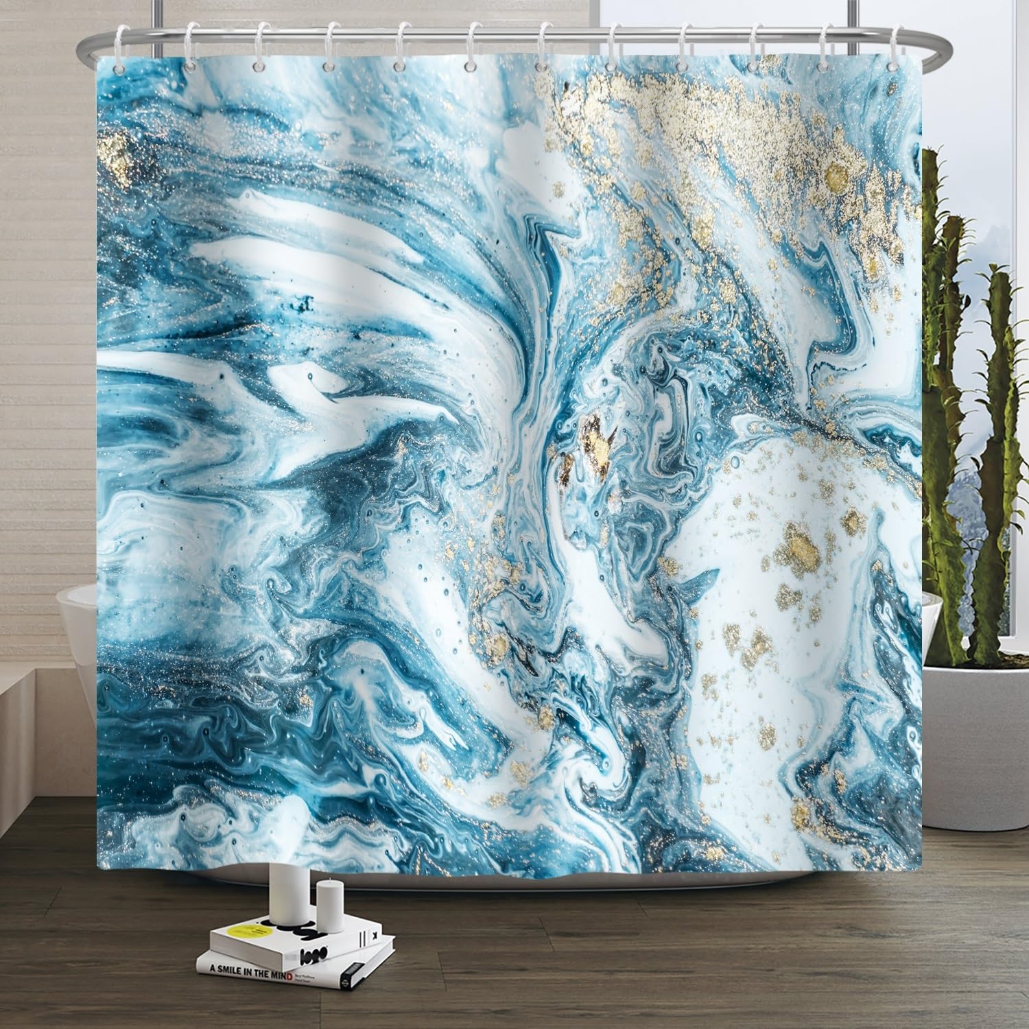 Xiaoterna Blue Marble Shower Curtain | Waterproof Polyester Bathroom Decor