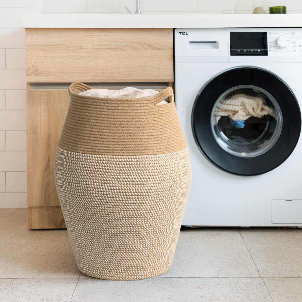 Jolof Store Tall Woven Cotton Rope Laundry Hamper – Large 65cm Basket