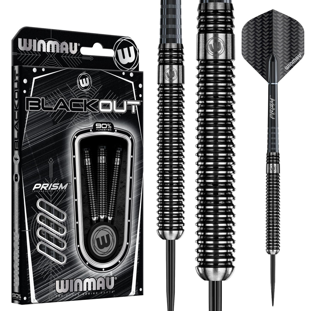 Winmau Blackout 28g Tungsten Darts Set | Steel Tip Professional Darts