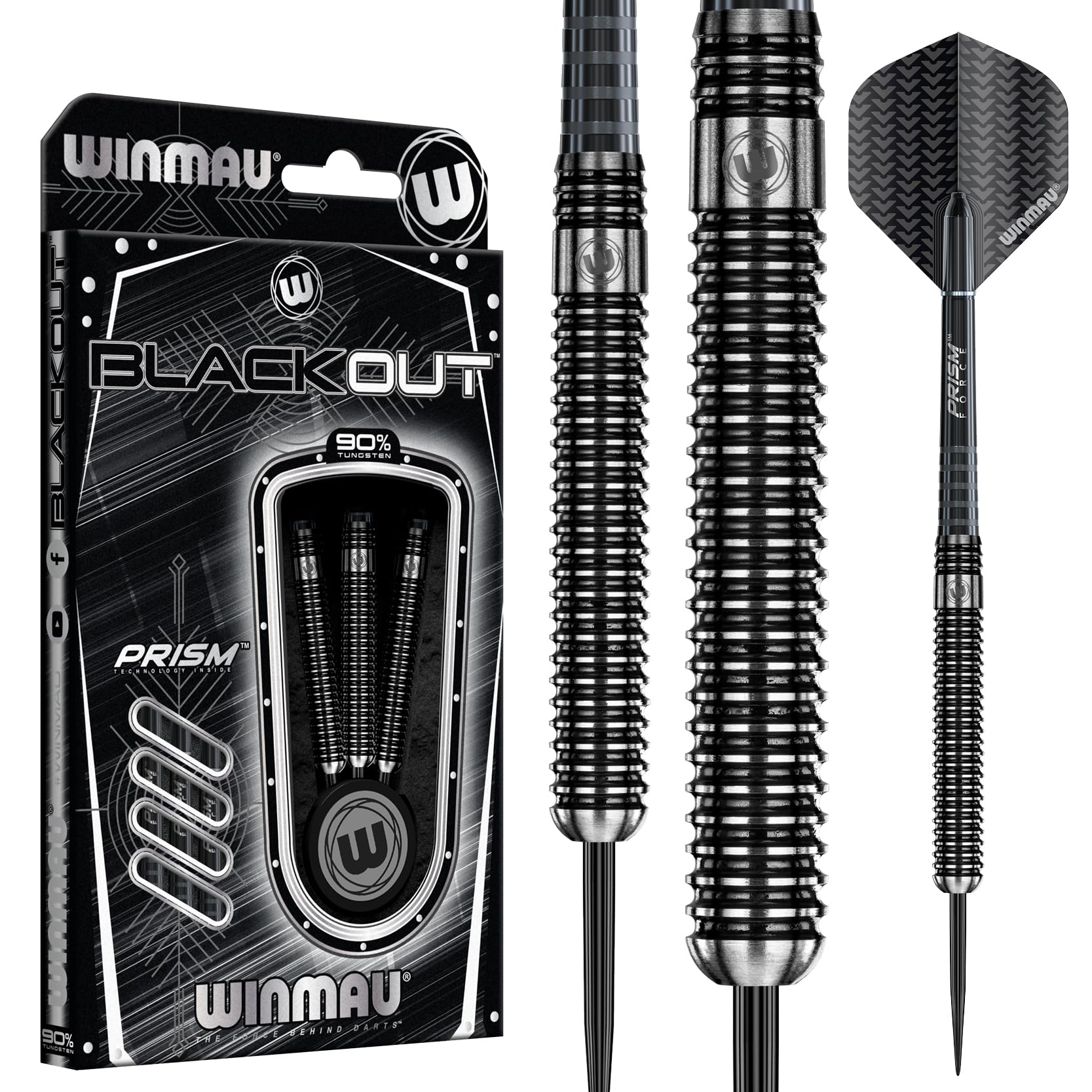 Winmau Blackout 28g Tungsten Darts Set | Steel Tip Professional Darts