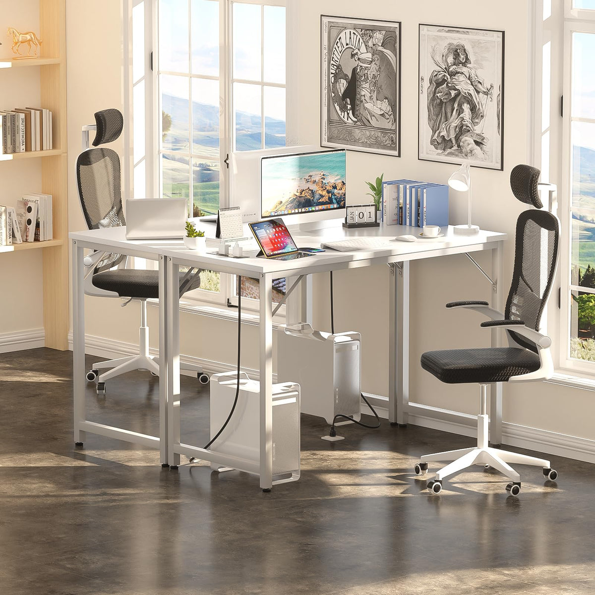 iSunirm 32 inch White Computer Desk with Power Outlets, Small Gaming Desk, Compact Home Office Desk for Small Spaces, Study Writing Table for Bedroom - image 2